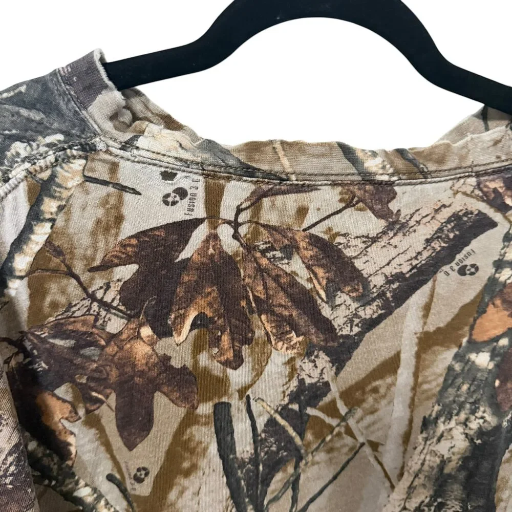 Vintage Camo Long Sleeve Pocket T Shirt Distressed Grunge Hunting Tee Oversized